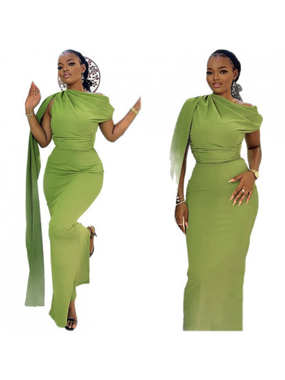 Women's Slim Fit Single Shoulder Dress - Elegant Strapless Diagonal Collar Long Evening Gown Suitable for Weddings, Galas, Proms - Year-Round Formal Dress