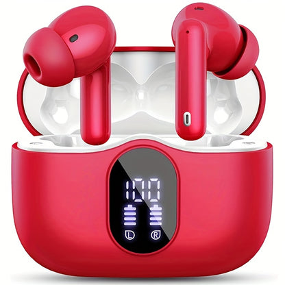 Wireless Earphones, Wireless 5.3 Earphones with Bass Stereo Sound, Earphones with Noise Cancelling Microphone And LED Display Screen, In Ear Earphones, 40 Hours Of Playback Time, Suitable for Laptops, Tablets, Mobile Phones,