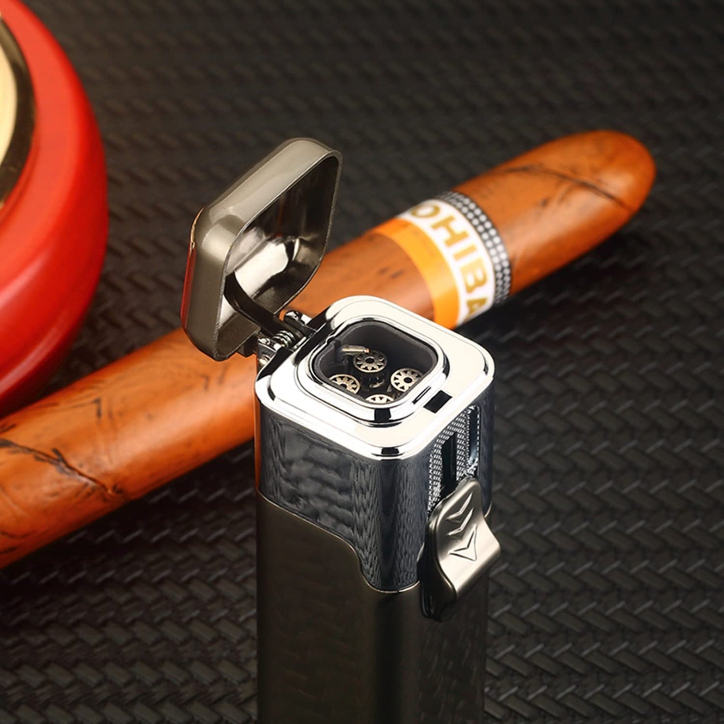 1pc Quad Direct Blow Flame Inflatable Butane Lighter | Adjustable Windproof, Metal, Ideal for Camping, Outdoor, Collections, Gifts, Birthday, Holiday Gifts