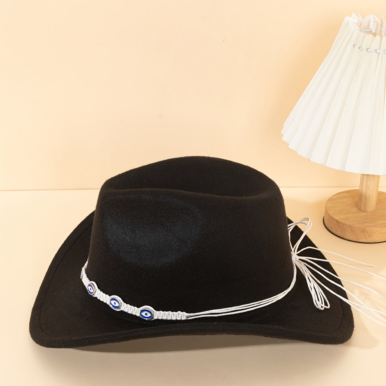 1pc Unisex Western Cowboy Hat with Blue Embellished Band - Lightweight All-Season Detachable Decorative Hat for Outdoor Travel, Parties & Festivals