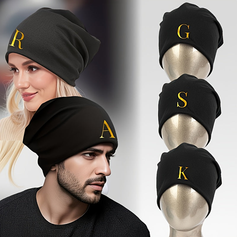 1pc Unisex Soft Beret Hat - Black with Bold 'RAS' Letters, Lightweight Non-Stretchy Fit for Running, Cycling, Streetwear - All-Season Couples Gift (Valentine's Day, Birthdays) - Easy-Care Everyday & Special Occasion Beanie, C