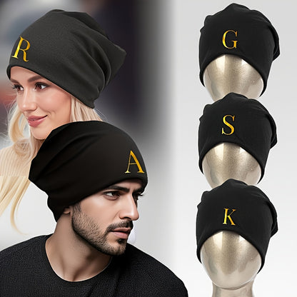 1pc Unisex Soft Beret Hat - Black with Bold 'RAS' Letters, Lightweight Non-Stretchy Fit for Running, Cycling, Streetwear - All-Season Couples Gift (Valentine's Day, Birthdays) - Easy-Care Everyday & Special Occasion Beanie, C