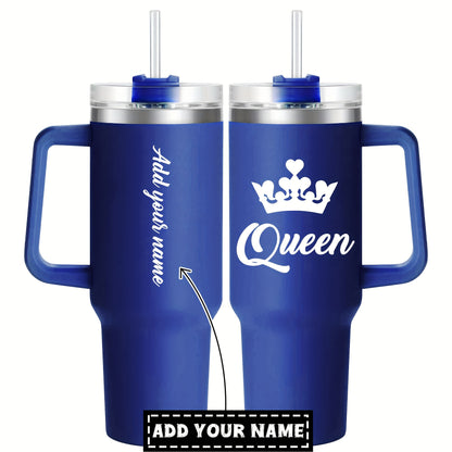 1pc HSDIOKL Queen 40oz Stainless Steel Tumbler - Double Wall Vacuum Insulated Travel Mug - Customizable with Crown & "Queen" Design - Pink Lid - Perfect for Halloween, Christmas, Thanksgiving Gifts - Gift Mug | Crown Motif Tu