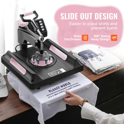 Happybuy 8-In-1 Heat Transfer Machine, 15X15 Inch with Tumbler Press, 360° Swing Away Digital Press for T-Shirts, Mugs, Hats, And Plates, in Black
