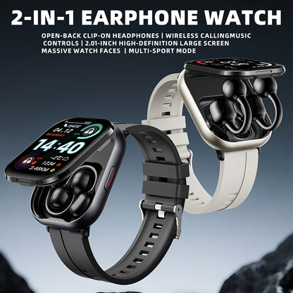 New 2-in-1 Multifunctional with Silicone Strap, Black/Silver 2 Colors Available, Supports Call Reception, 2.01-Inch HD Screen, TWS Wireless Earbuds, Birthday Gift, Valentine'S Day/father'S Day/halloween/christmas Present