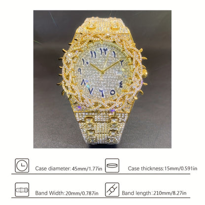 Men'S & Women'S Luxury Rhinestone-Encrusted Large Square Face Watch - Sparkling Mesh Inlaid Dial, High Quality Quartz Movement, Alloy Band with -Accented Bezel - Unisex Party & Everyday Watch for Men & Women, Statement Jewelr