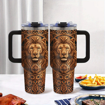 1pc, Humorous Gift, Birthday Insulated Cup, Son, Men'S Best Gift Lion Design Boy, Men'S 40oz Coffee Cup with Handle Lid and Straw, Outdoor, Deal, Outdoor Sports, Sports Water Bottle