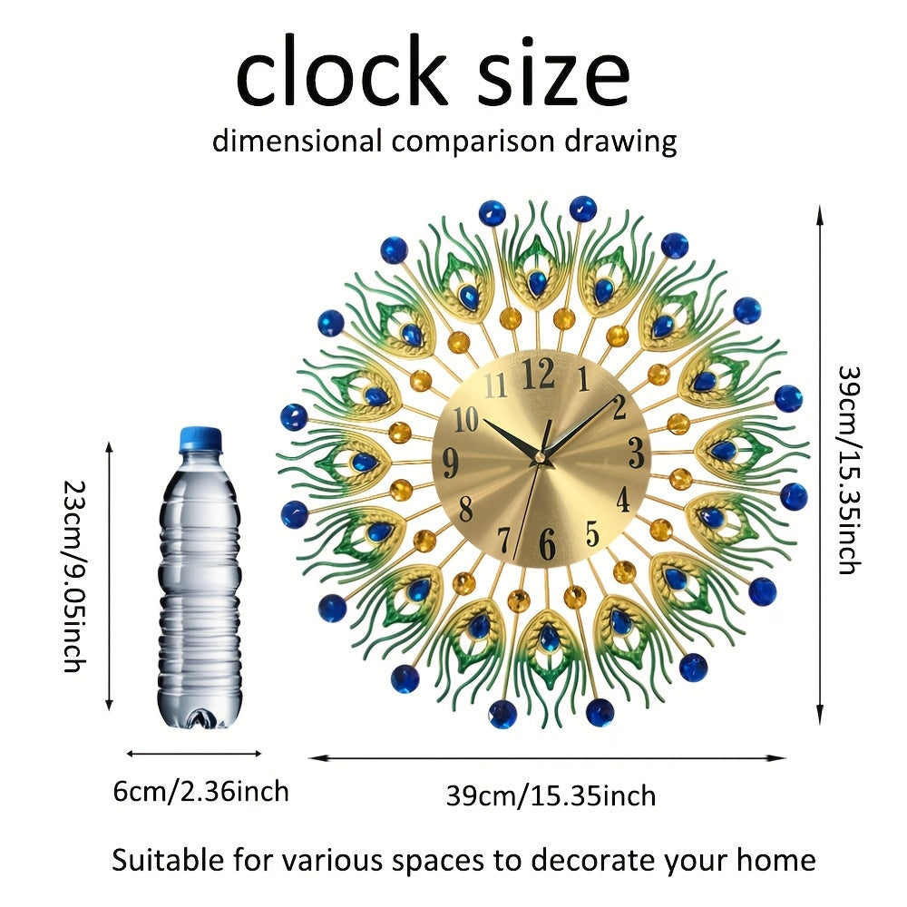 1pc Extra Large Modern Elegant Metal Wall Clock - Green, Golden, Blue, Yellow, Black, White, Brown, Beige - Large Round Decorative Clock for Living Room, Dining Room, Office - Silent Non-Ticking, Easy-to-Read Hands - Luxury H