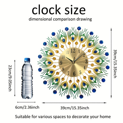 1pc Extra Large Modern Elegant Metal Wall Clock - Green, Golden, Blue, Yellow, Black, White, Brown, Beige - Large Round Decorative Clock for Living Room, Dining Room, Office - Silent Non-Ticking, Easy-to-Read Hands - Luxury H
