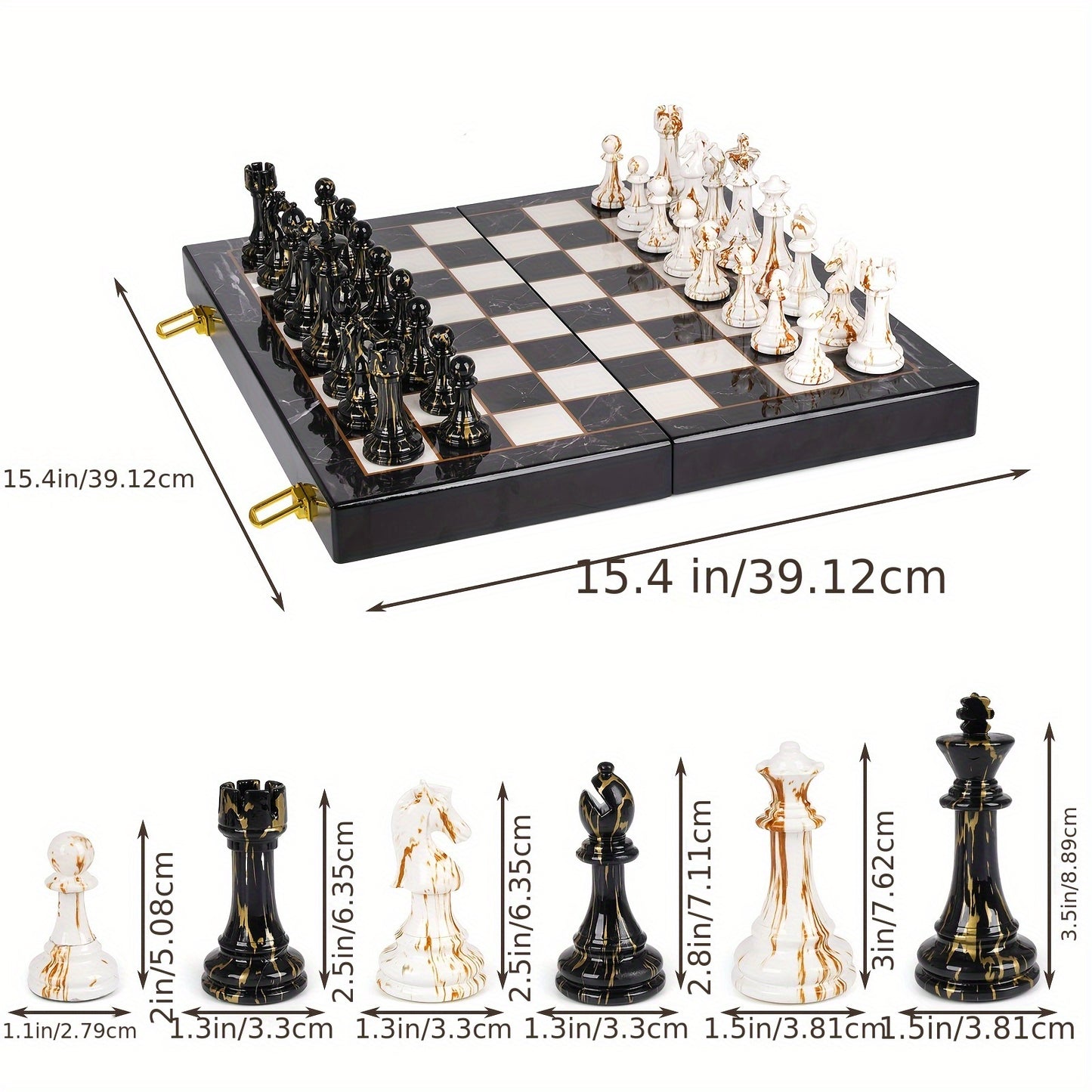 15" Large Chess Set For Adults With Weighted Acrylic Chess Pieces 3.5" King Portable Folding Marbling Wooden Chess Board Travel Chess Sets Family Board Game Gift Elegant Classic Chess Game