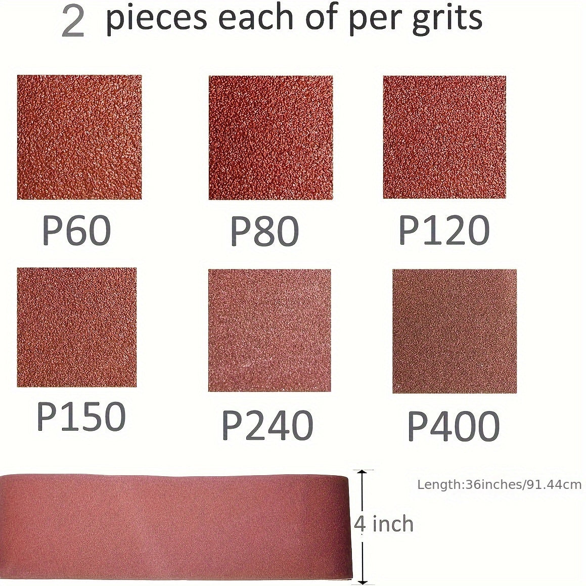 12pcs Sanding Belt Set, 4x36 Inches, Aluminum Oxide Grit 60/80/120/150/240/400, High-Quality Sandpaper Strips with Nylon and Cloth Backing, Suitable for Portable Grinding Tools, All-Season Use. Christmas, Halloween Party Supp