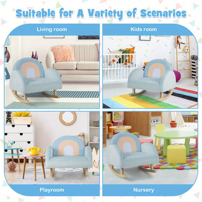 LIFEZEAL Toddler Rocking Chair, Children'S Upholstered Rocker with Solid Rubber Wood Frame & Soft Velvet Cover, Anti-tipping Design, Kids Armchair for Nursery, Playroom, Bedroom, Kindergarten, Blue