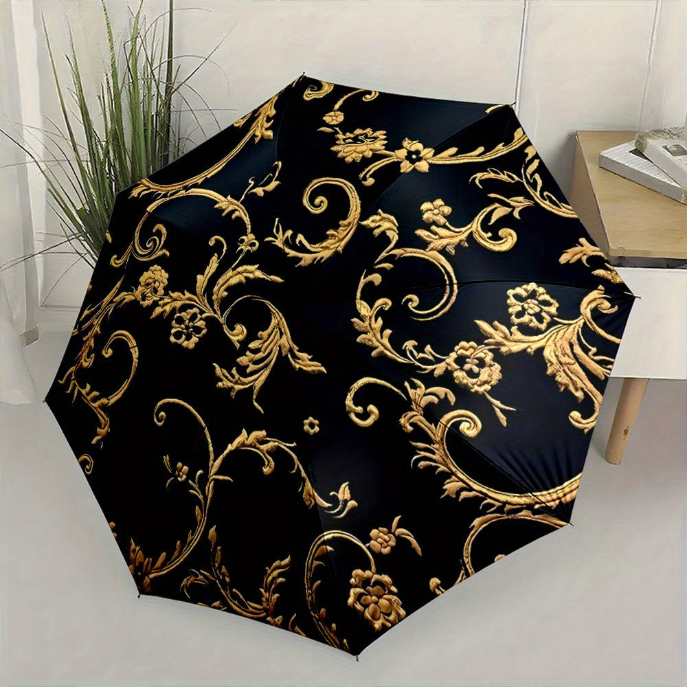 Automatic Folding Umbrella with Golden & Black Luxury Design - 8-Rib Compact Portable Umbrella with Handle & Automatic Opening System, Golden-Tip Canopy for &, Ideal Christmas/Birthday Gift (Casual & Formal Use) - Stylish Bla
