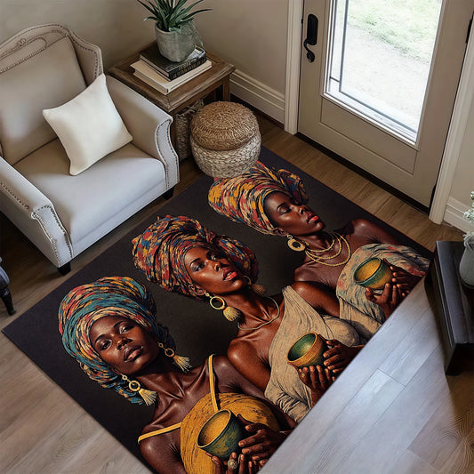 3D Printed Velvet Bohemian Area Mat - Soft, Durable, Machine Washable, Non-Slip, Thick & Comfortable for Living Room, Bedroom, Entryway - 850g/m², Rectangular Shape, Vibrant African-Inspired Design, Rugs for Living Room