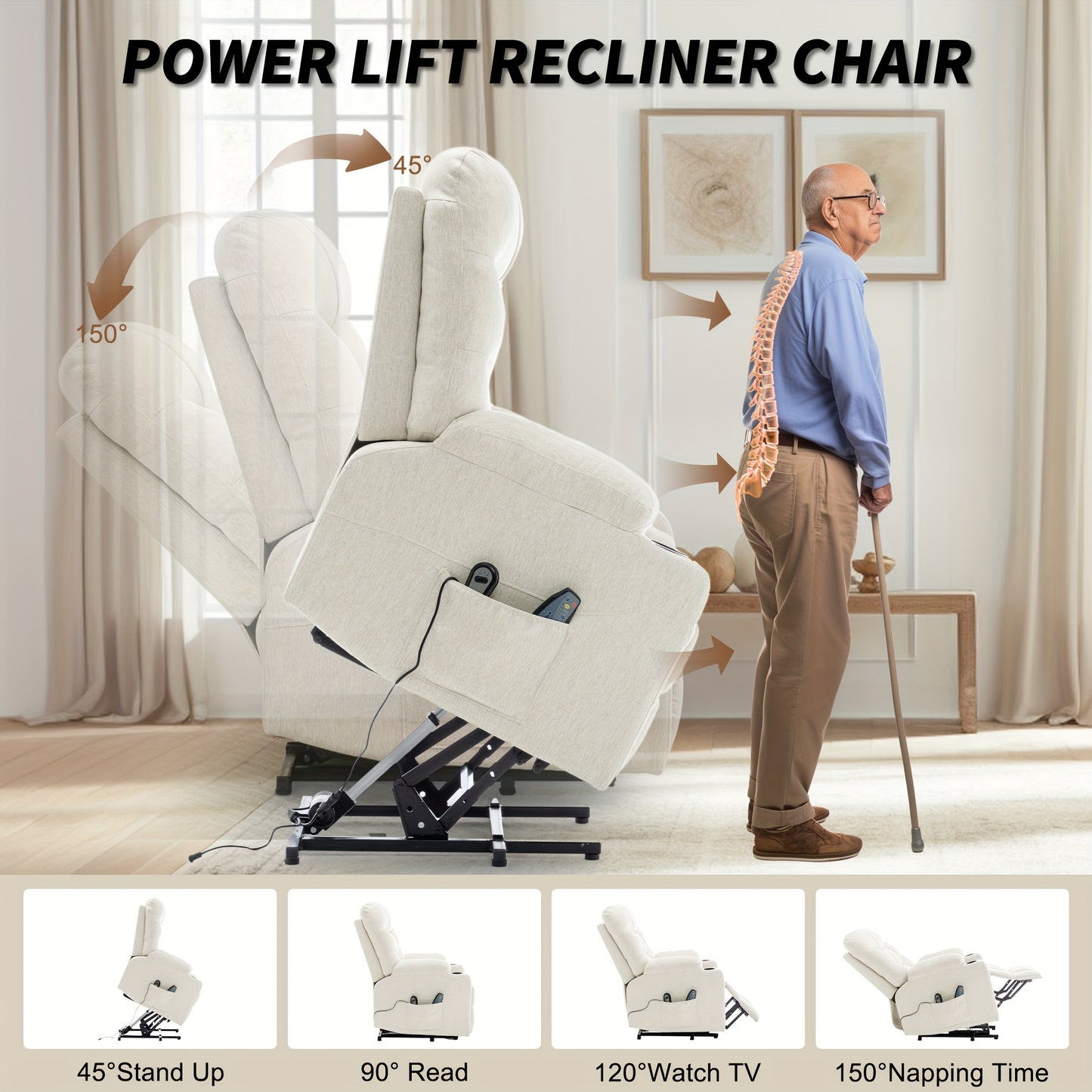 Comfortable Chair For The Living Room, Relaxation, Electric Reclining Chair, Electric Reclining Chair For Adults, Electric Lifting Chair With Heating Function, Massage Function, Electric Reclining Chair With Side Pockets