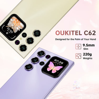 [T-Mobile ]OUKITEL C62 Android 15 Mobile Phone, 16GB + 128GB Globally Unlocked Version, 6.88" 90Hz Display, 1.81" Rear Screen, 5150mAh, 13MP + 5MP/dual SIM Card/fingerprint/facial Recognition, Perfect Festive Gift, Fashionabl