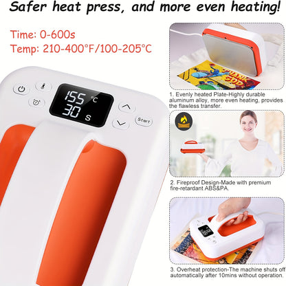 Upgraded 12"x10" / 7"x5" Portable T-Shirt Heat Press Machine, Mini Sublimation Printer with Transfer Paper for HTV Vinyl DIY Christmas Gift - Print on Shirts, Hats, Bags, Pillows, Aprons, Mousepads, Masks, Sneakers & Phone Ca