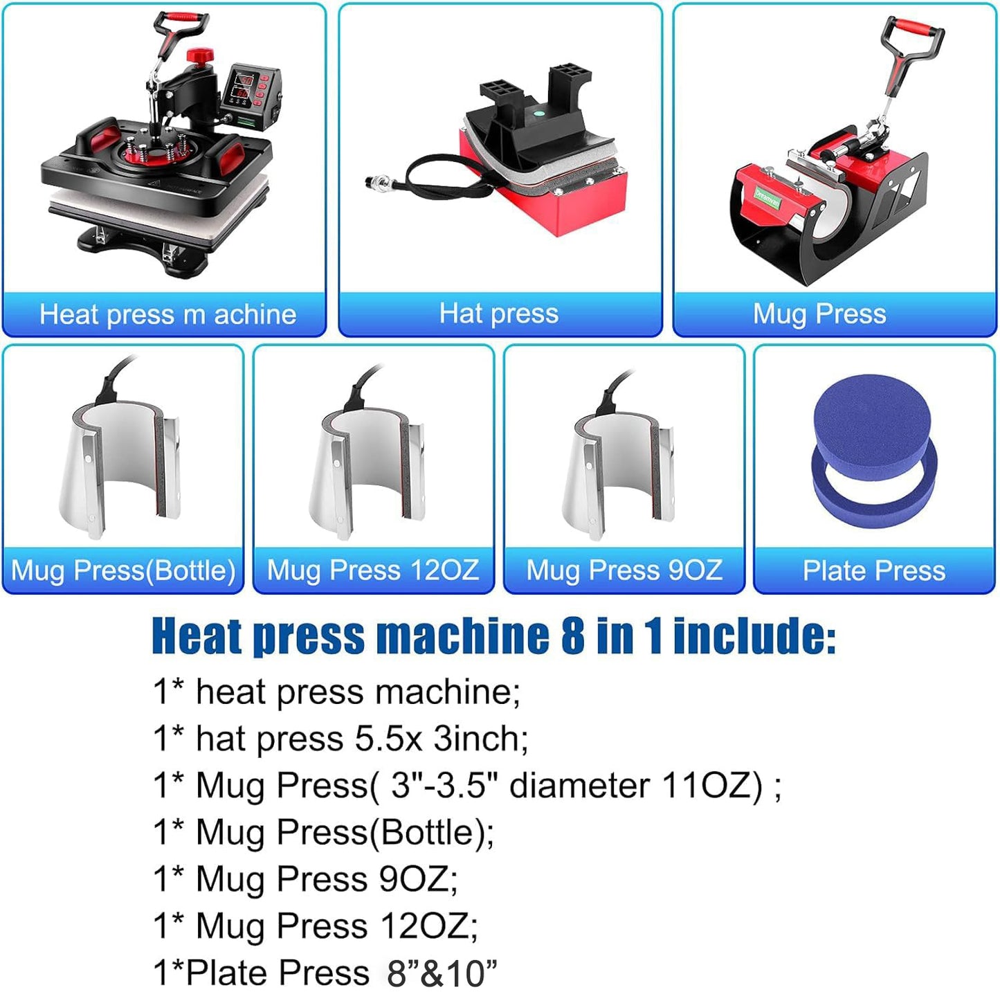 HOMDOX Upgraded 8 in 1 / 5 in 1 Heat Press Machine 15 x 12 Inch Professional Heat Transfer Machine 360-Degree Swing Away Multifunction Industrial-Quality Digital Sublimation Combo Heat Press for T Shirt Mug Hat Plate Cap for