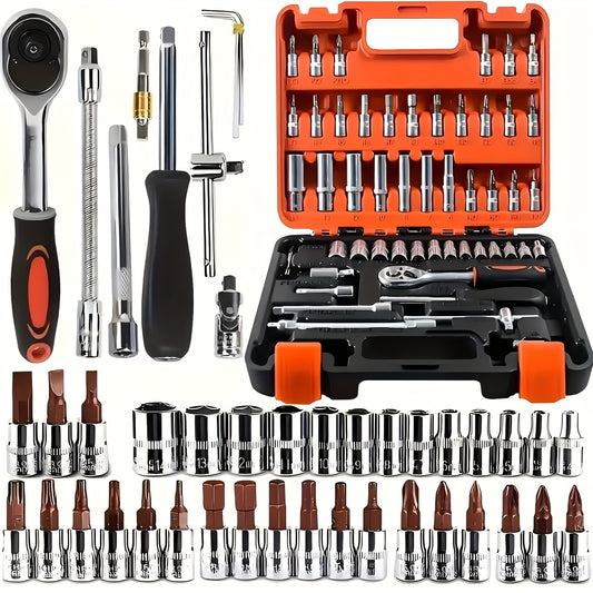 High-End Professional 53&121pcs Tool Set, Car/Bike Repair Machinery Tool Set, 1/2*1/4 "3/8" Drive Depth And Standard Socket, Professional Racing Car Parts Repair Ratchet Wrench And Other Car Repair Parts Tool Set