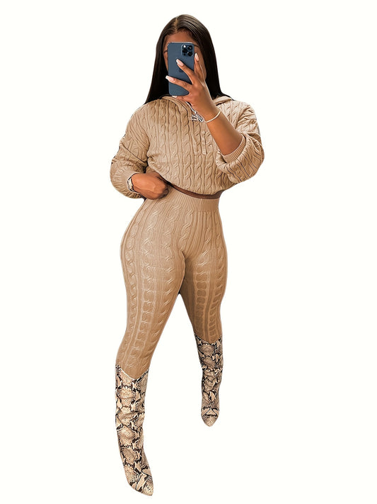 Anti-Pilling Sweater Set - High Elastic Solid Color - Two-Piece Set