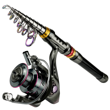 Carbon Fiber GHOTDA New Fishing Rod Combo - Includes 1 Telescopic Rod, 1 Spinning Reel, Foldable Fishing Rod, Suitable for Saltwater & Freshwater Fishing