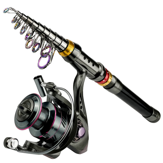 Carbon Fiber GHOTDA New Fishing Rod Combo - Includes 1 Telescopic Rod, 1 Spinning Reel, Foldable Fishing Rod, Suitable for Saltwater & Freshwater Fishing