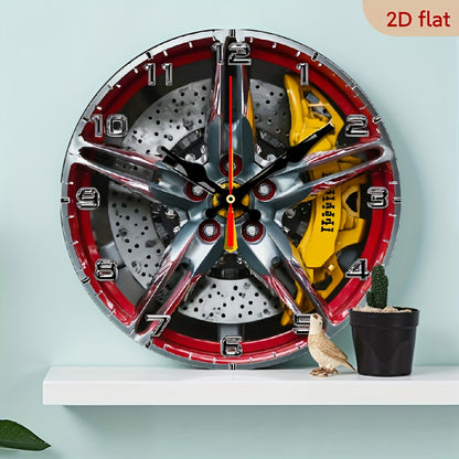 The 2D flat decorative plaque wall clock with the theme of "Exquisite car wheel hub" is equipped with a silent quartz movement. It is an ideal choice for wall decoration and also an excellent gift for birthdays, fireworks, Ch