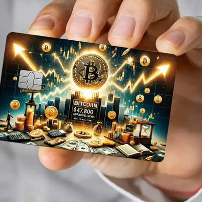 5pcs Set 2025 New Bitcoin Credit Card Skins - Holographic Gloss PVC/Scratch-Resistant Stickers with Bitcoin Logo & Emblem, Permanent Adhesive Removal (No Residue) for Crypto Cards, Collectible for DFeva Enthusiasts