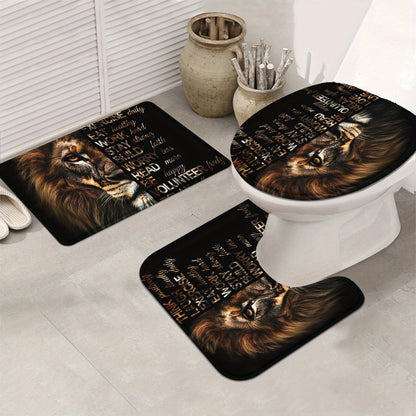 4pcs Powerful Lion Shower Curtain Set, Golden African Safari Animals Masculine Male Cool Bathroom Sets with Shower Curtain and Rugs, Motivational Inspirational Quotes Shower Curtain with Bath Mat Set and 12 Hooks, Shower Curt