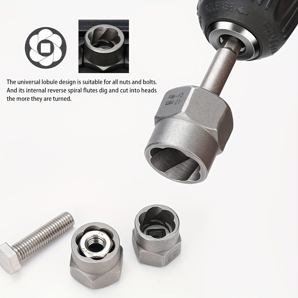 15pcs Nut Extractor Set, 13pcs Bolt And Nut Remover, 1pc Iron Bar (If The Nut Is Still Stuck In The Sleeve When Removing It, Use It To Knock It Out), 1pc 1/4 '' To 3/8 "drive Hexagonal Socket Adapter