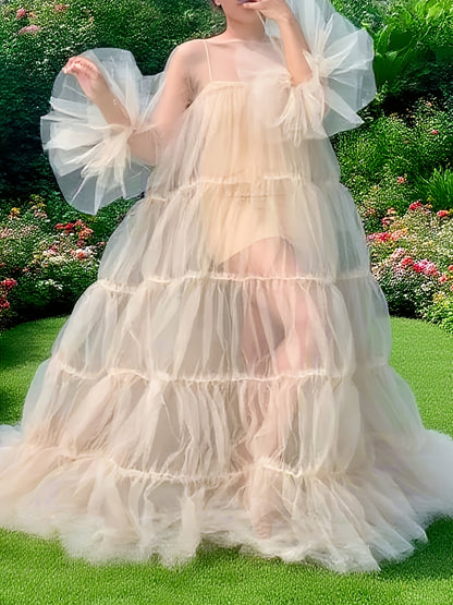 Women' Sexy Lace Off-Shoulder See-Through Maxi Dress - Neck -Line Party Gown with Long Pleated Train Suitable for Club, Prom, Wedding Dresses