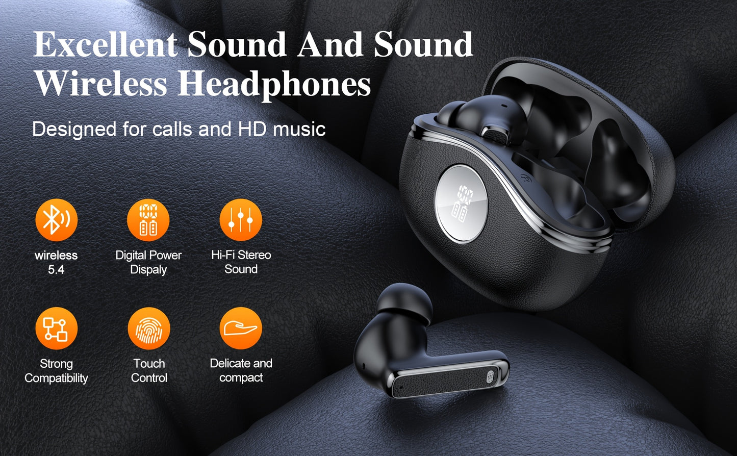 True In-Ear Wireless Headphones, Wireless 5.4, ENC Noise-Cancelling Microphone, Deep Bass, USB-C Charging, Comfortable Design, Clear HIFI Stereo Sound, Long Battery Life, Suitable for Outdoor/Work/Sports, Compatible with All