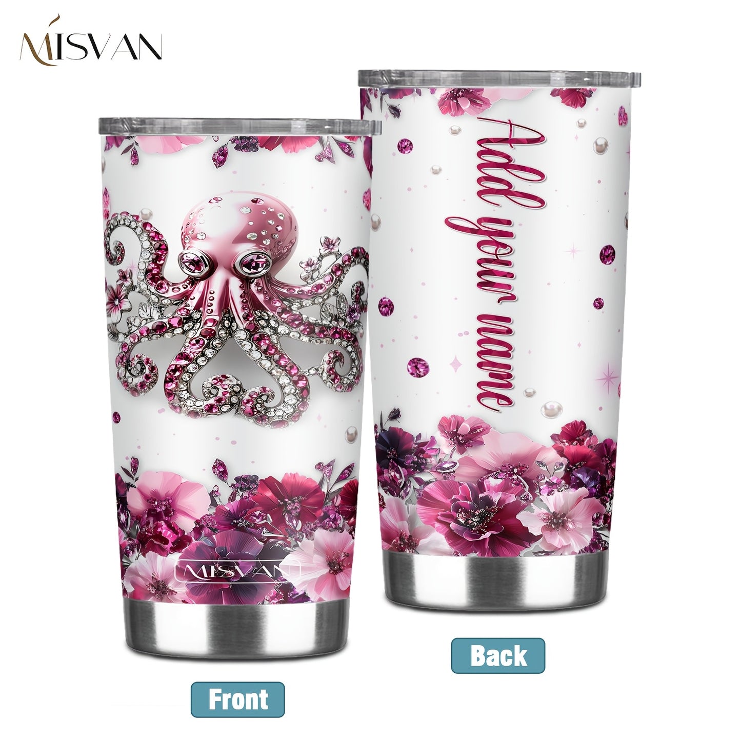 1pc Customized Name Stainless Steel Tumbler | 20oz/22oz/40oz Insulated Water with Lid, Reusable, Round Shape, 304 Stainless Steel, Ideal for Easter, Thanksgiving, Father'S Day, Mother'S Day, Graduation, White Diamond Butterfl