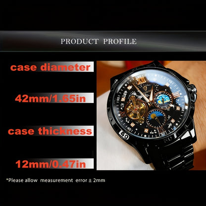 Men's Automatic Mechanical Watch with Hollow & Starry Sky - 24H Analog Wristwatch, Mechanical Movement (No), Dress Watch Suitable for Business, Casual & Special Occasions - Ideal Gift for Husband/Boyfriend (with Strap Adjuste