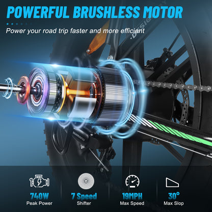 Electric Bike, 740W Powerful Adult Electric Bike, Electric Bike With A Top Speed Of 19MPH, 48V13AH Removable Lithium Battery, Suitable For Urban Commuting And Off-road Riding