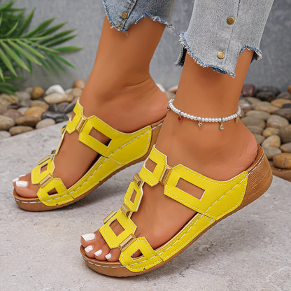Women'S Slip-On Platform Sandals - Thick Cushioned Insole, Black Synthetic Cover Open-Toe Sandals with Clear Accents, Non-Slip Rubber Sole for Beach, Casual & Formal Outfits - Summer Footwear Essentials, Beach Shoes, Stylish
