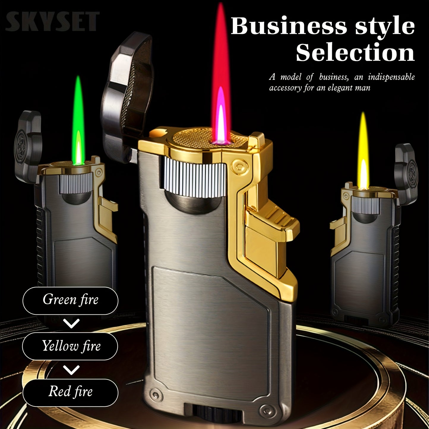 Butane Lighter Available in Three Colors, Featuring a Flame Switch, Windproof Design, And Direct Ignition. This Inflatable Lighter Is Made of Metal And Allows for Flame Size Adjustment
