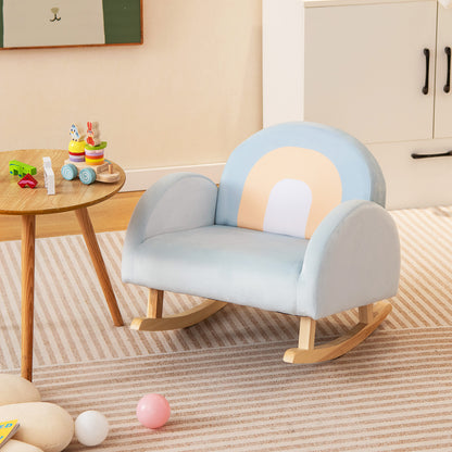 LIFEZEAL Toddler Rocking Chair, Children'S Upholstered Rocker with Solid Rubber Wood Frame & Soft Velvet Cover, Anti-tipping Design, Kids Armchair for Nursery, Playroom, Bedroom, Kindergarten, Blue