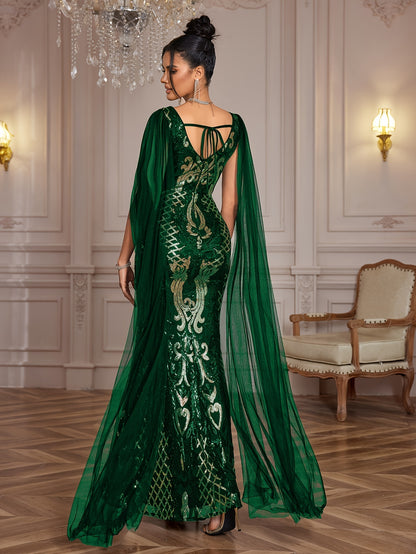 Fitted Dress - Sequin - V-Neck