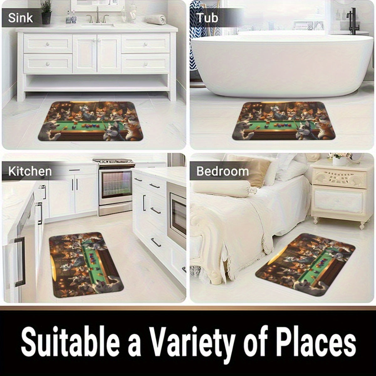 1pc Playful Dogs Playing Billiards Door Mat - Absorbent Microfiber Polyester, Machine Washable Indoor Rug for Bathroom, Bedroom, Living Room Entrance, Bathroom Floor