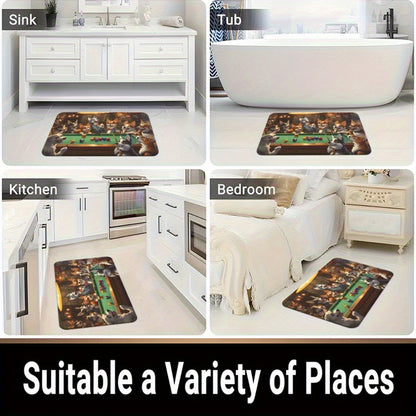 1pc Playful Dogs Playing Billiards Door Mat - Absorbent Microfiber Polyester, Machine Washable Indoor Rug for Bathroom, Bedroom, Living Room Entrance, Bathroom Floor