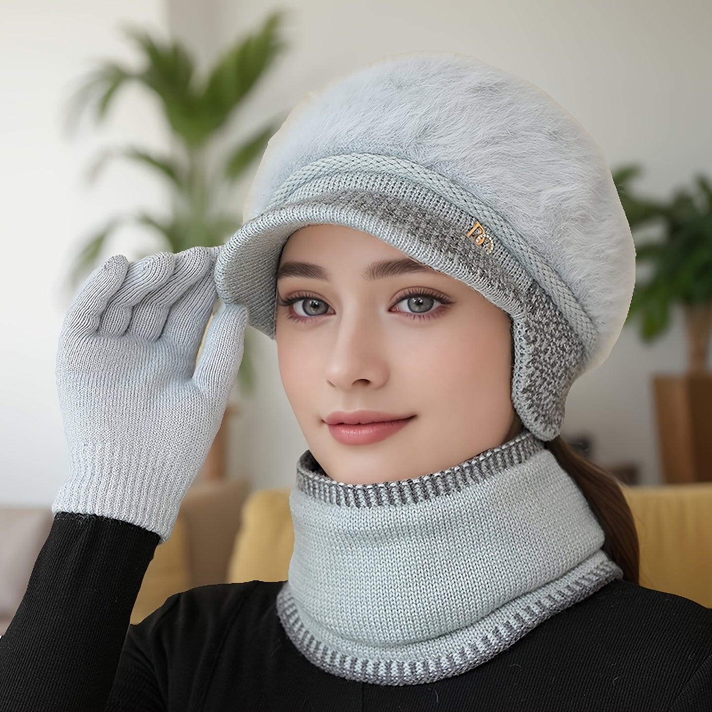 1pc Women's Winter Warm Ears- -like Hat with Elastic - Adjustable Toggle Closure, Soft Beige/Brown Tassels - Lightweight Warm for Elderly/Grandmothers/Mothers - Christmas/Hiking/Running - European-Inspired Gift (