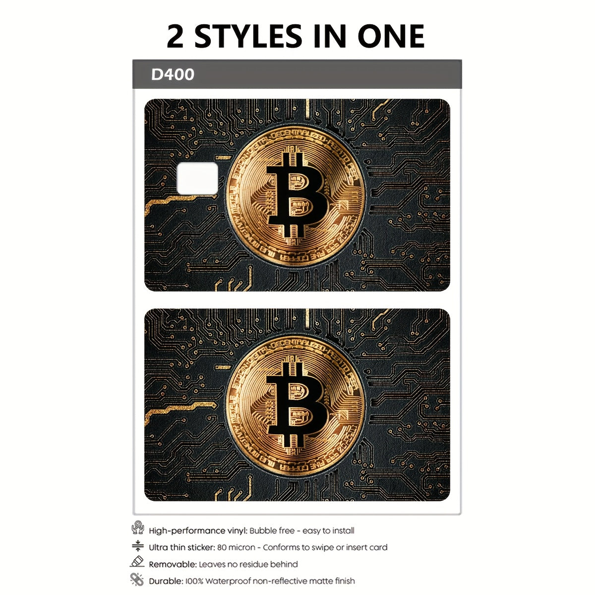 Bitcoin Pattern Sticker, Black Golden Color, Technology Circuit Board, Durable Privacy Sticker, Made of PVC Material, Suitable for Credit Cards, Transportation Cards, Debit Cards, Keys, and More, Protects Bank Cards, Perfect