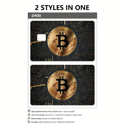 Bitcoin Pattern Sticker, Black Golden Color, Technology Circuit Board, Durable Privacy Sticker, Made of PVC Material, Suitable for Credit Cards, Transportation Cards, Debit Cards, Keys, and More, Protects Bank Cards, Perfect