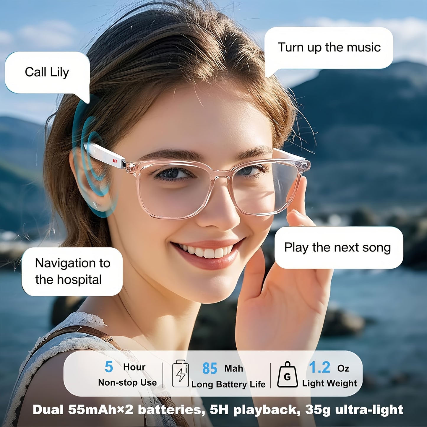 Ai Translation Smart Glasses, Multi-Functional Audio Glasses with 160+ Language Support, Built-in Microphone and Speaker, Music Playback & Voice Calls, Photochromic Lenses, Suitable for, Driving, Relaxing, and Daily Office We