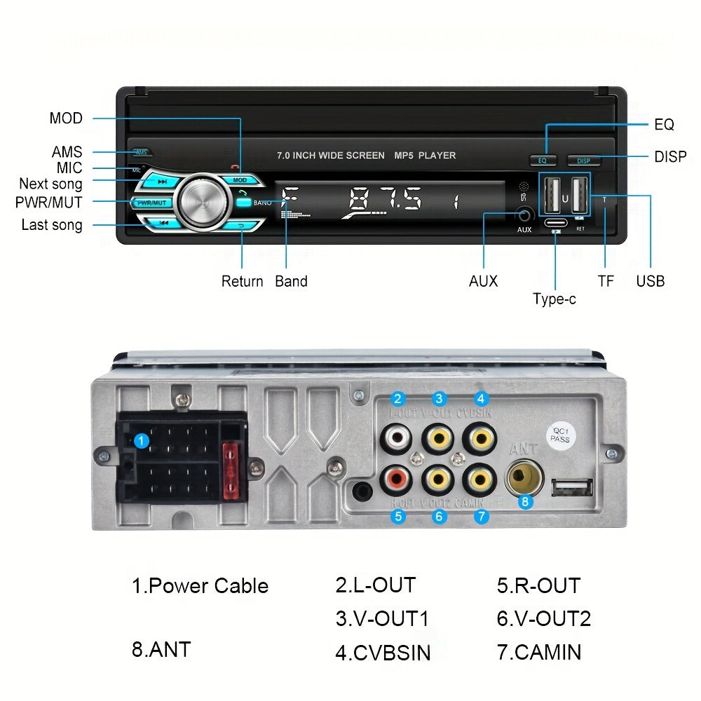 Podofo Wireless Carplayer - Single Din Car Stereo - 7 Inch HD Flip Out Touchscreen Car Radio - with Wireless Car Player Android Auto, Wireless, Type-C/USB/TF/AUX, SWC, FM, Voice Control, Backup Camera