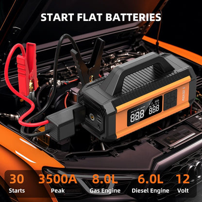 2 in 1 Car Jump Starter with Air Compror Air Iator Battery Charge Jumper Booster Power Bank Jumper Box Blue Red Emergency Alarm Flashlight