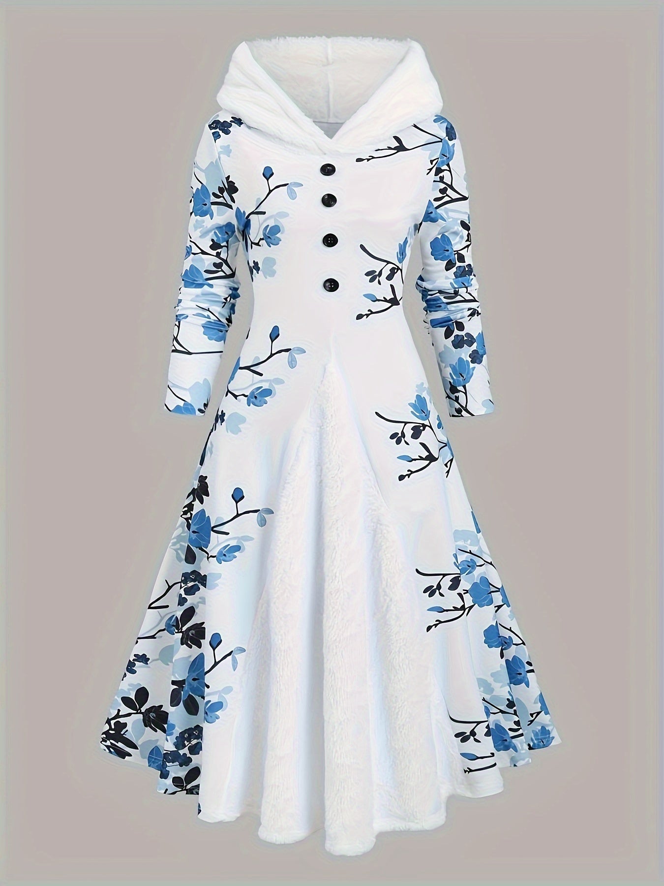 New Autumn And Winter Collection: Stylish Printed Fitted Dress with Long Sleeves And a Hooded Design