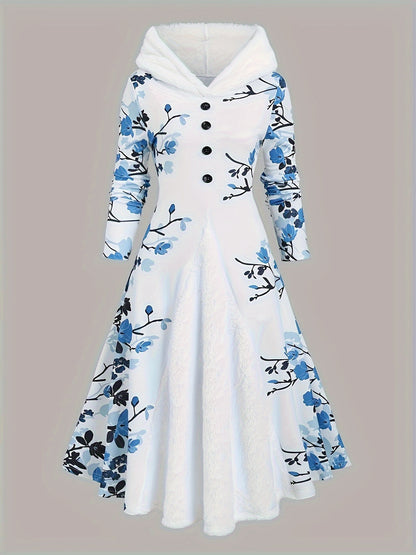 New Autumn And Winter Collection: Stylish Printed Fitted Dress with Long Sleeves And a Hooded Design