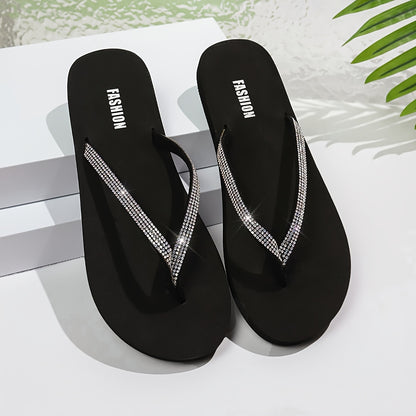 Women's Elegant Flip Flops, Fashion Summer Sandals with Rhinestone Straps, Lightweight & Sparkling, Leisure Home Slippers